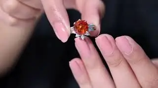 Created Orange Sapphire Floral Bridal Ring Set with Moissanite Accent