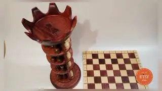 Сhess Queen. Handmade, wooden Chess Tower (Chess set). Playfield size 41 x 41 cm. (16 х 16 inches).
