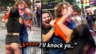 Cheating GF SLAPPED HIM Then Gets KNOCKED OUT COLD