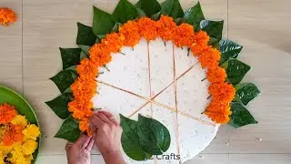 Betel Leaf Background Decoration Idea || Varamahalakshmi Festival Decor Using Marigold Flowers