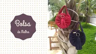 Bolsa de crochê redonda com fio de malha Trama
