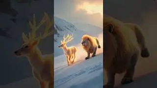 #LionAndDeer#SnowyAdventure#AnimalJourney#WinterRun#AnimalKingdom#NaturePower