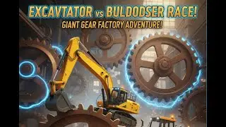 Excavator vs Bulldozer Race! 🚜 Giant Gear Factory Adventure Action for Kids