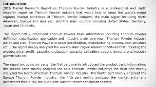 Global Thorium Powder Market 2020: Profit, Production, Capacity Utilization, Supply and Demand