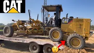 Caterpillar 120 K2 motor grader  Loading on trailer#cat #tractor #tata #trending #jcb #jcbvideo