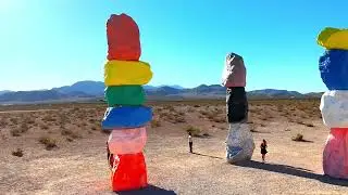 The Seven Magic Mountains outside Las Vegas, NV during Sunset
