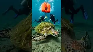 Divers prepare giant sea turtle for rescue 🐢 #seaturtle #conservation #shorts