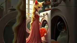 👑 Glamorous Cat Washing Clothes in Style | Fantasy Cat Video 🐾✨#CatWashingClothes #catindress