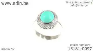 White gold estate diamond ring with turquoise. (Adin reference: 15181-0097)