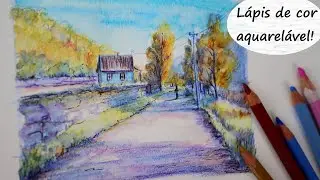 A casinha azul! DESENHO FÁCIL com lápis de cor aquarelável!