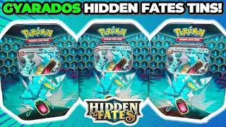 3 Pokemon Hidden Fates Gyarados Tins OPENING!
