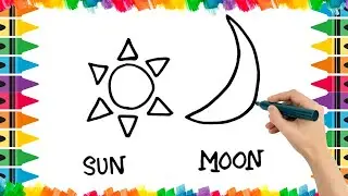 How To Draw Cute Sun Moon Drawing, Painting & Coloring For Kids and Toddlers_ Child Art 🐋🌈🎨