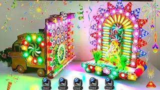 Diy Mini Gauri Ganpati Visarjan Big Dj Trolley | Red Lite Dj sound Setup Radha Krishna Navratri Puja