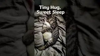 Tiny Hug, Sweet Sleep 토끼를 꼭 안고 잠든 아기 고양이