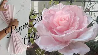 DIY Giant Crepe Paper rose flower, Flores de papel cr&egrave;pe rosas, Handmade home decor @PaperSai Art's