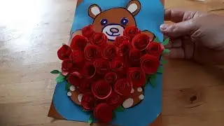 DIY:  3D Geburtstagskarte mit Teddyb&auml;r basteln. Herz Karte selber machen