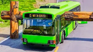 City Colorful Buses vs Log Barrier #beamngdrive #bus 