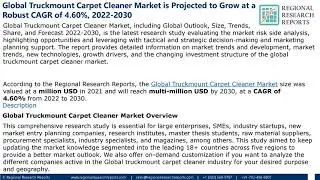 Truckmount Carpet Cleaner Market at a CAGR of 4.60% from 2022 to 2030