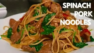 Easy Spinach Pork Noodles || Pasta Recipe || @supermomcanada 
