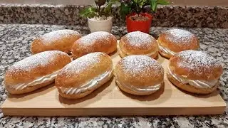 بريوش محشي بالكريمة سهل وسريع خفيف وقطني حضريهم لمائدة الافطار في رمضان لشرب القهوة اوالشاي