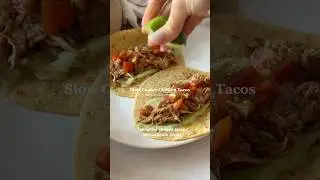 Slow Cooker Chicken Tacos with Avocado Crema 🌮 (easy healthy dinner) #tacorecipes #healthyrecipes