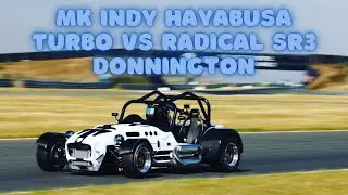 MK Indy rr Hayabusa turbo Vs Radical SR3 Donington park, running low boost at 330bhp.
