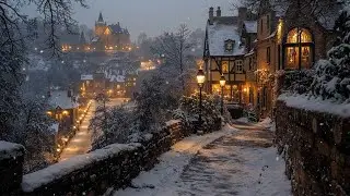 A Quiet Snowy Walk in an Old Gothic Town Dark Academia Ambience & Sad Piano for Study