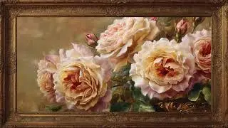 Luxury 4K Floral Art Roses in Gold Frame | 2 Hours Gentle Jazz Background  TV Art Display