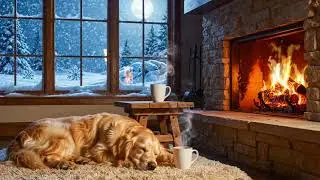 Cozy Winter Night ❄️ Fireplace, Dog, Hot Chocolate & Soft Piano | Relaxing Ambience
