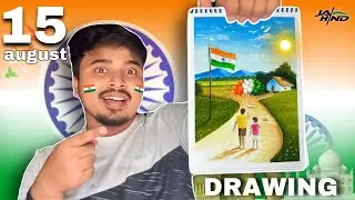 🇮🇳 Independence Day Drawing | 15 August Village Scenery Art | Indian Flag Drawing 