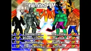 Fire Pro Wrestling Returns Sims - Slender/Cthulhu/Boogey/Kramp vs Thing/Hulk/Zero/Scorp