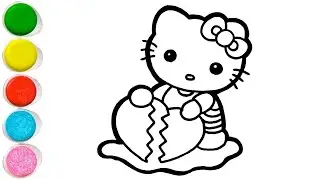 Hello Kitty with Broken Heart Drawing and Coloring for Kids and Toddlers - How to Draw a Hello Kitty
