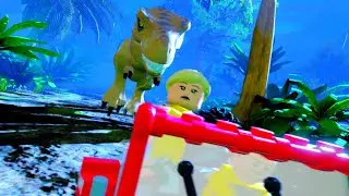 LEGO Jurassic World T-Rex Chasing the Jeep, Must Go Faster! Scene 