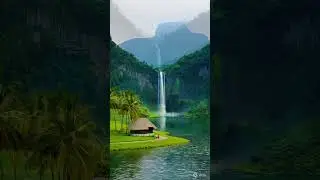 Waterfall Haven 🌿  Tranquil Nature Escape  AI Creation #travel #naturetranquility #villagelife