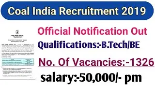 Coal India (CIL) MT Recruitment 2019 without Gate salary 50,000/- PM |official Notification Out