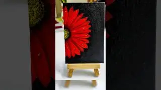 Easy flower painting | Red flower drawing on mini canvas | water drop art | #flowerpainting #drawing
