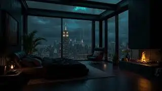 Peaceful Rainy Day at NYC Night🌧️Cozy Hotel With Soft Rain Sounds & Cozy Fireplace For Sleep, Relax