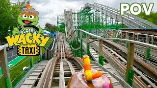 Oscar's Wacky Taxi Front Row POV Sesame Place Wooden Roller Coaster
