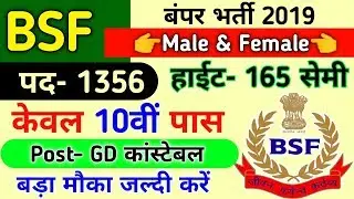 BSF Direct Bharti 2019 | BSF Recruitment 2019 | Bsf Bharti 2019 | 10th pass Govt Jobs | 1356 Post