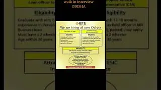 VFS Small finance job , walk in interview ODISHA