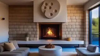 Потрескивающий камин и атмосфера уюта. Comfort of a modern spacious living room with a fireplace.