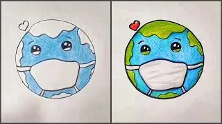 How To Draw Earth Wearing a Mask | Coronavirus Drawing