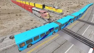Long Articulated Bus Accident on Railroad #28 - Beamng.Drive | Dancing Cars