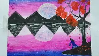 aesthetic moonlight scenery paint || mountain evening scenery paint @artdrawingpaintingwithfatima