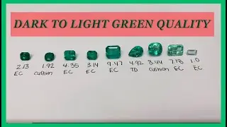 Dark Vivid Green to light green examples of emeralds