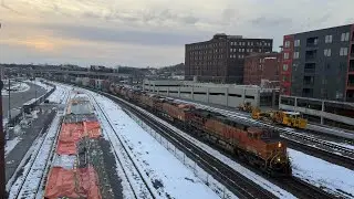 BNSF #7707 Leads EB 5x3x0 Stacktrain. Kansas City, MO 1/31/26