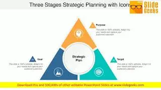 Three Stages Strategic Planning With Icons Ppt Powerpoint Presentation Guide