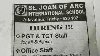 ST,JOAN OF ARC INTERNATIONAL SCHOOL, TRICHY, JOB OPPORTUNITIES,