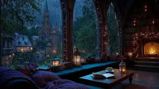 Cozy Rainy Night Gothic Room | Dark Academia Ambience for Reading, Writing | Relaxing Piano & Cello