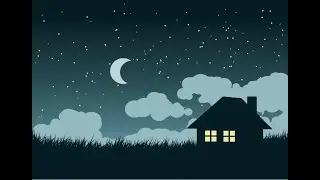 Peaceful Night Vector Illustration. Vector Tutorial | Stars, Crescent Moon & Cabin